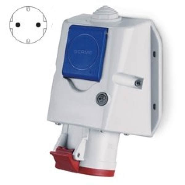 Priza industriala Scame, gama Optima, combi, 3P+N+E si schuko, 16A, IP44, 6h Priza industriala Scame, gama Optima, combi, 3P+N+E si schuko, 16A, IP44, 6h