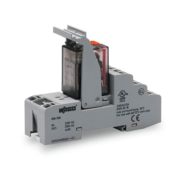 Releu si soclu 4 CO - DC 230 Vac, 4 x 5A, gri