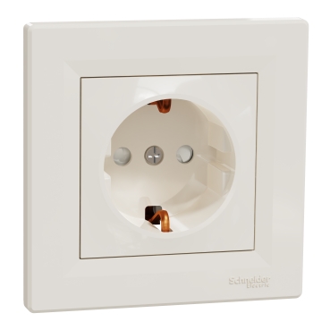 Asfora, Priza simpla 2P+E, 16A, obturatoare, crem