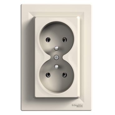 Asfora, Priza dubla 2P+E pin standard PL, 16A, crem