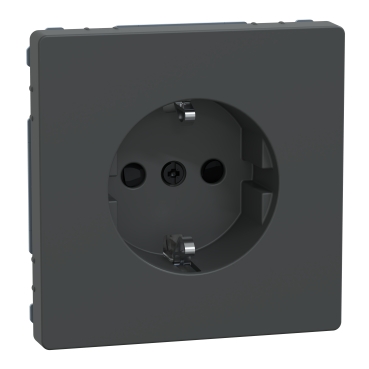 Socket-outlet, Merten System Design, 2P + E, 16A, Schuko, shutter, screwless terminals, matt, varnished, anthracite