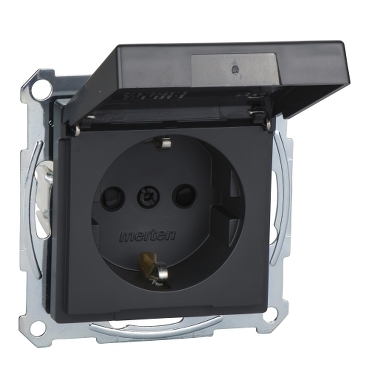 Priza Schuko cu Cap. cu Bal., Ip44, Obt., Borne pentru surub, Antracit, Sistem M