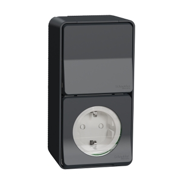 Mureva V intrerupator cap scara+Priza 2P+E PT gri