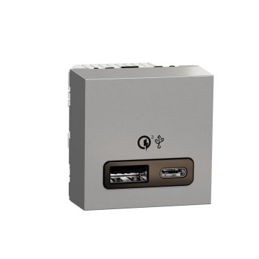 Noua Unica, Incarcator rapid USB dublu A+C 18W, aluminiu