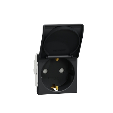 Noua Unica, Priza 2P+E 16A, capac, obturatoare, antracit