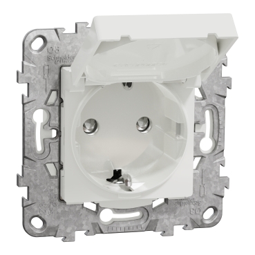 Noua Unica, Priza 2P+E 16A IP44+suport fixare, capac, obturatoare, alb