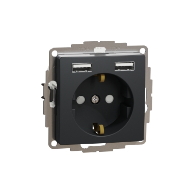 Sedna Design, Priza 2P+E+2 USB 2.4A, cu obturatoare, antracit