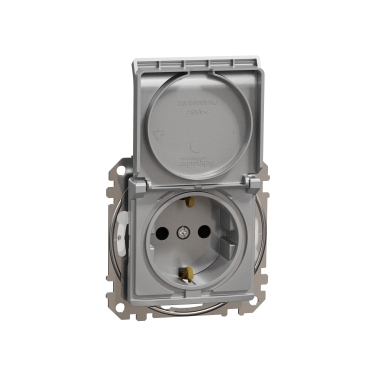 Sedna Design, Priza 2P+E cu obturatoare si capac, IP44, fara surub, aluminiu