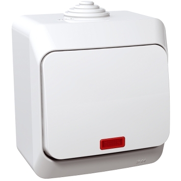 Cedar Plus, Intrerupator simplu cu indicator luminos, 16A, alb