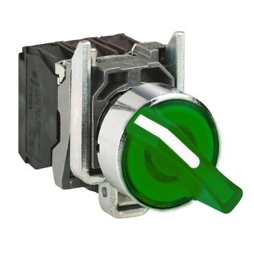 Comutator selector complet iluminat verde 22 ramanere in 2 pozitii 1NO+1NC 24V Comutator selector complet iluminat verde 22 ramanere in 2 pozitii 1NO+1NC 24V
