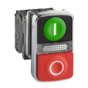 Buton iluminat dublu verde incastrat/rosu proeminent 22 1NO+1NC 240V Buton iluminat dublu verde incastrat/rosu proeminent 22 1NO+1NC 240V